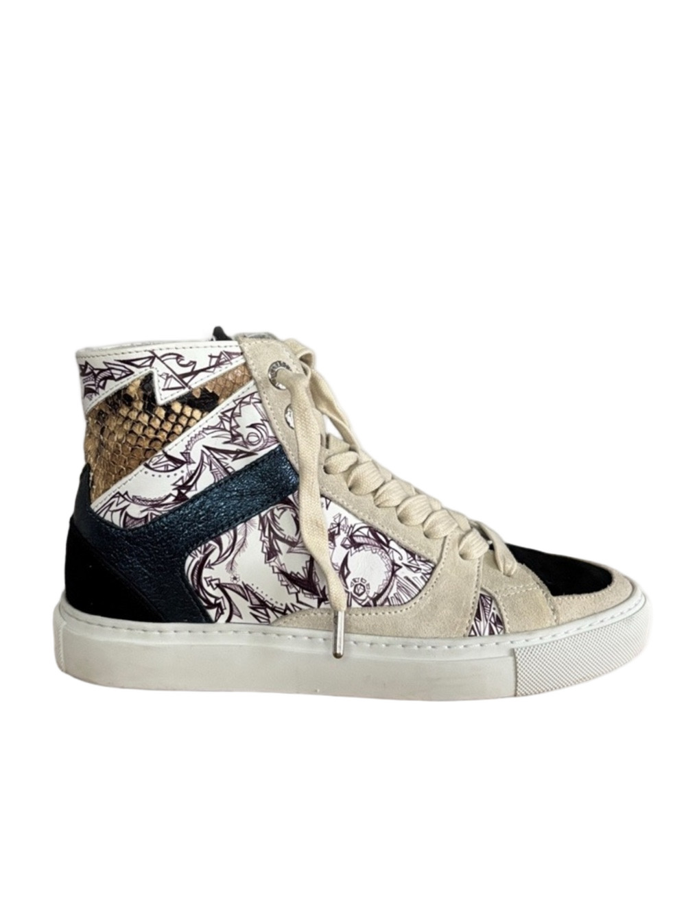 Zadig & Voltaire High Top Sneakers Leather & Snake Streetwear Y2K Grunge